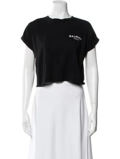 Pre-owned Balmain Graphic Print Crew Neck Crop Top W/ Tags In Gray