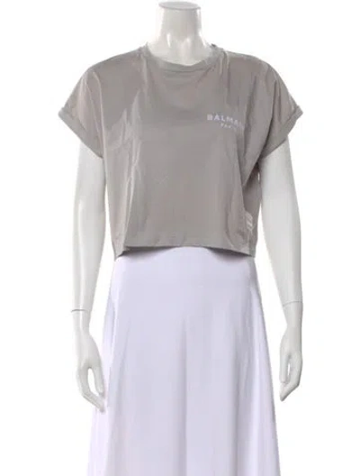 Pre-owned Balmain Graphic Print Crew Neck Crop Top W/ Tags In Gray