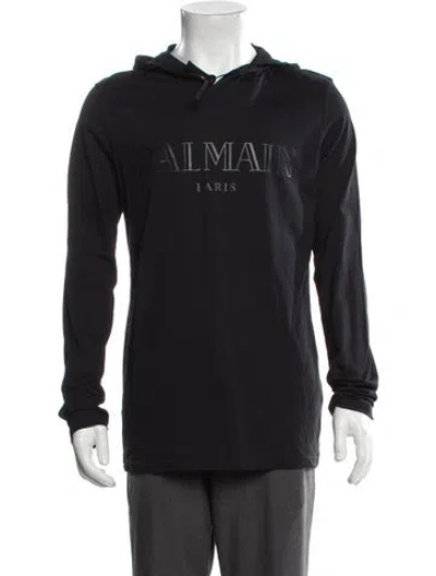 Pre-owned Balmain Graphic Print Crew Neck Henley W/ Tags In Black