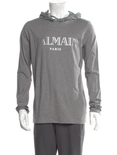 Pre-owned Balmain Graphic Print Crew Neck Henley W/ Tags In Gray
