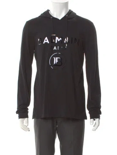 Pre-owned Balmain Graphic Print Crew Neck Hoodie In Black