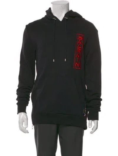 Pre-owned Balmain Graphic Print Crew Neck Hoodie In Black