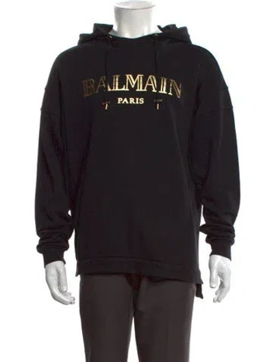 Pre-owned Balmain Graphic Print Crew Neck Hoodie In Black