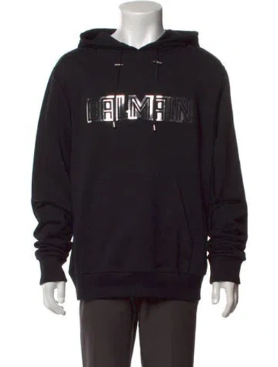 Pre-owned Balmain Graphic Print Crew Neck Hoodie In Black