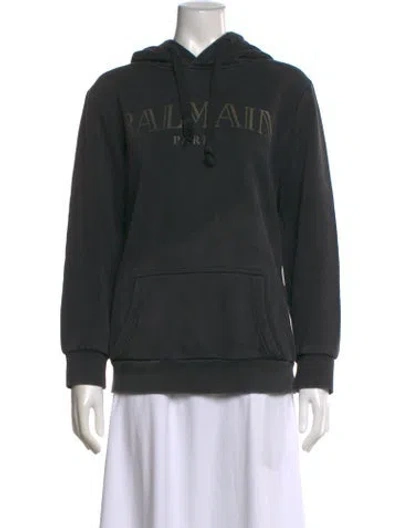 Pre-owned Balmain Graphic Print Crew Neck Hoodie In Black