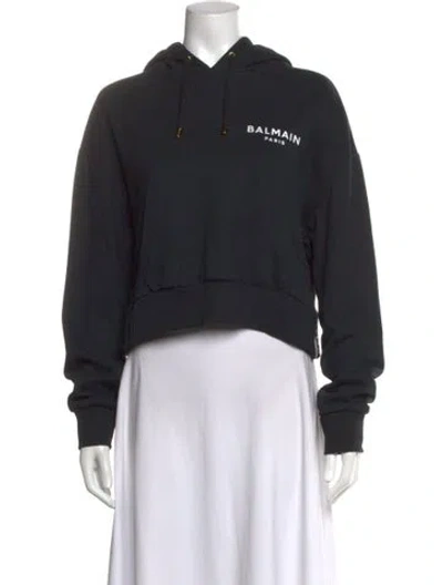 Pre-owned Balmain Graphic Print Crew Neck Hoodie In Black