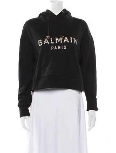 Pre-owned Balmain Graphic Print Crew Neck Hoodie In Black