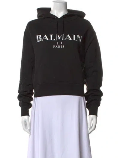 Pre-owned Balmain Graphic Print Crew Neck Hoodie In Black