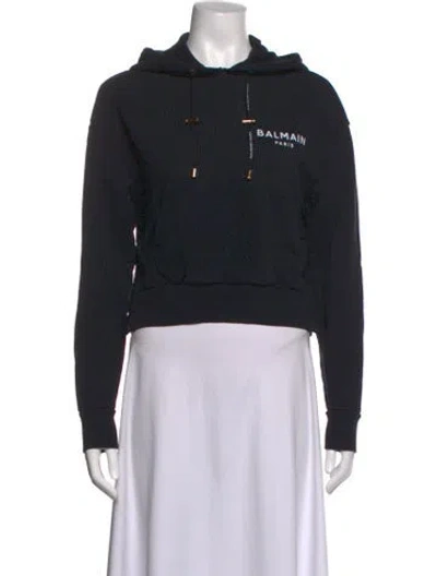 Pre-owned Balmain Graphic Print Crew Neck Hoodie In Black