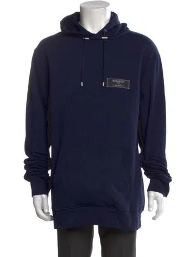 Pre-owned Balmain Graphic Print Crew Neck Hoodie In Blue