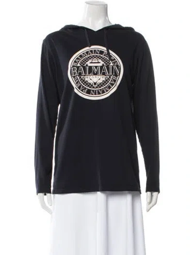Pre-owned Balmain Graphic Print Crew Neck Hoodie In Blue