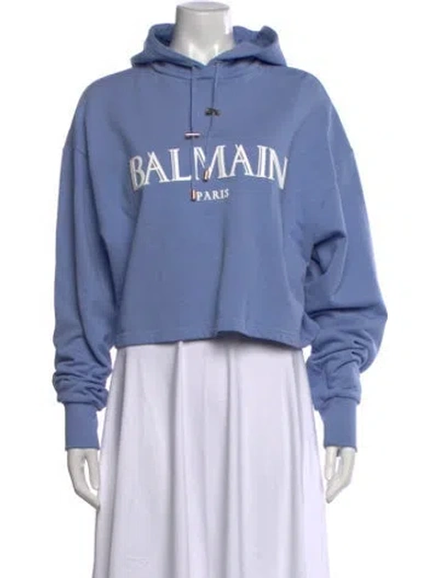 Pre-owned Balmain Graphic Print Crew Neck Hoodie In Blue