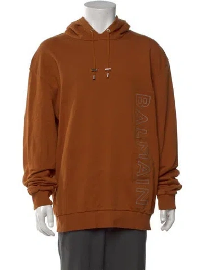 Pre-owned Balmain Graphic Print Crew Neck Hoodie In Brown