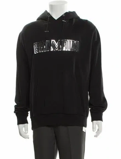 Pre-owned Balmain Graphic Print Crew Neck Hoodie In Gray