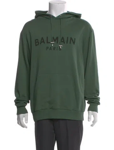 Pre-owned Balmain Graphic Print Crew Neck Hoodie In Green