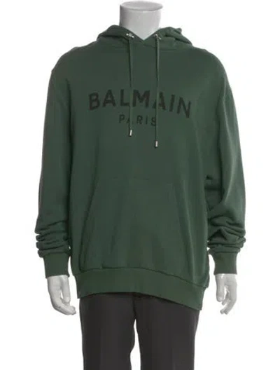 Pre-owned Balmain Graphic Print Crew Neck Hoodie In Green