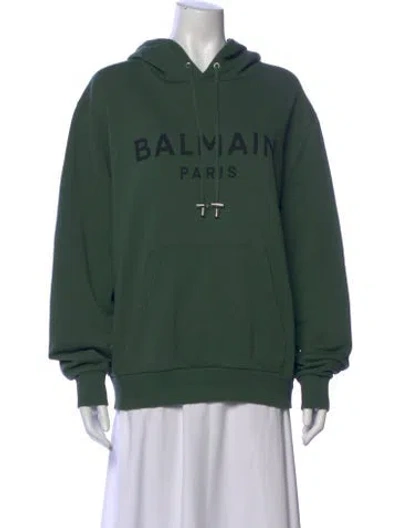 Pre-owned Balmain Graphic Print Crew Neck Hoodie In Green