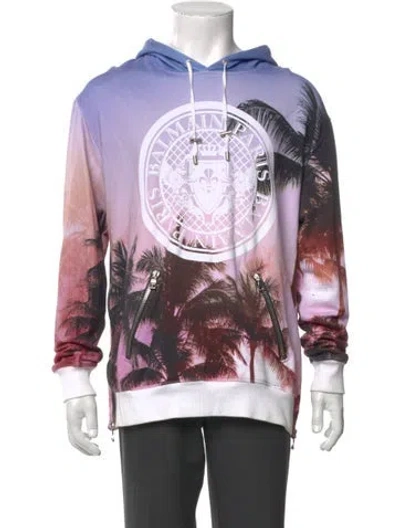 Pre-owned Balmain Graphic Print Crew Neck Hoodie In Multi