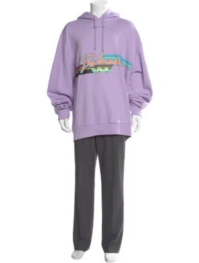 Pre-owned Balmain Graphic Print Crew Neck Hoodie In Purple