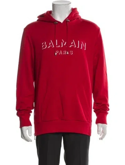 Pre-owned Balmain Graphic Print Crew Neck Hoodie In Red