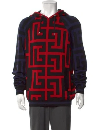 Pre-owned Balmain Graphic Print Crew Neck Hoodie In Red