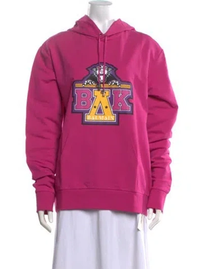 Pre-owned Balmain Graphic Print Crew Neck Hoodie W/ Tags In Pink