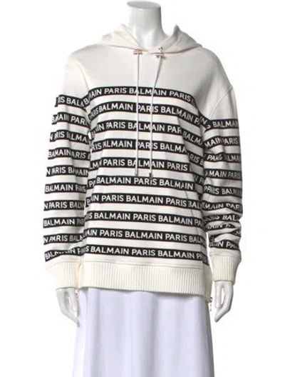 Pre-owned Balmain Graphic Print Crew Neck Hoodie In White