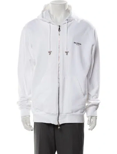 Pre-owned Balmain Graphic Print Crew Neck Hoodie In White