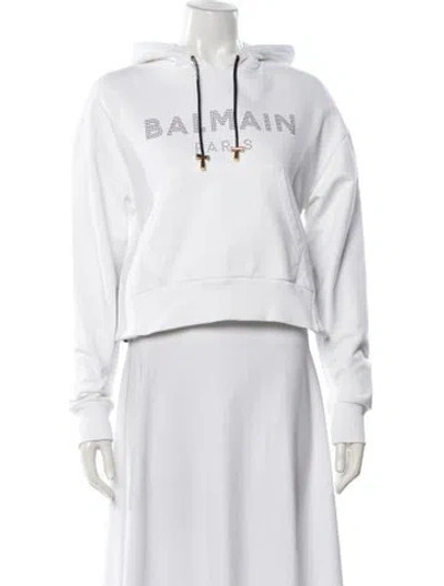 Pre-owned Balmain Graphic Print Crew Neck Hoodie In White