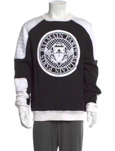 Pre-owned Balmain Graphic Print Crew Neck Pullover In Black