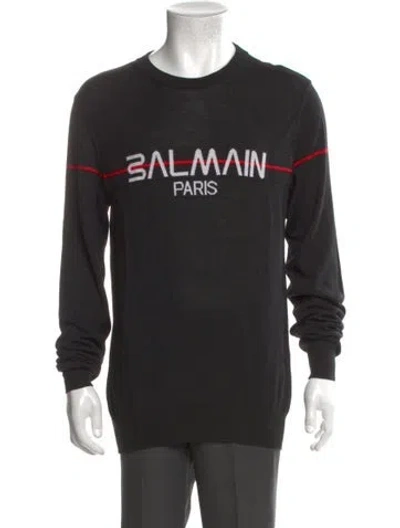Pre-owned Balmain Graphic Print Crew Neck Pullover In Black