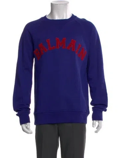 Pre-owned Balmain Graphic Print Crew Neck Pullover In Blue