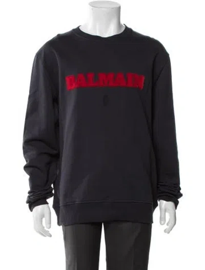 Pre-owned Balmain Graphic Print Crew Neck Pullover In Blue