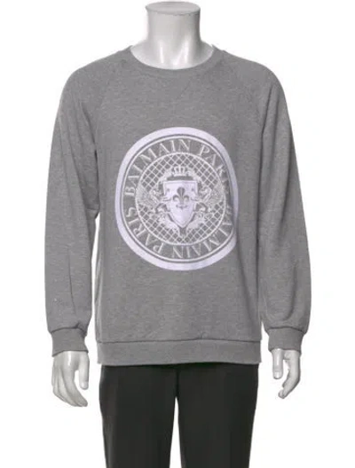 Pre-owned Balmain Graphic Print Crew Neck Pullover In Gray