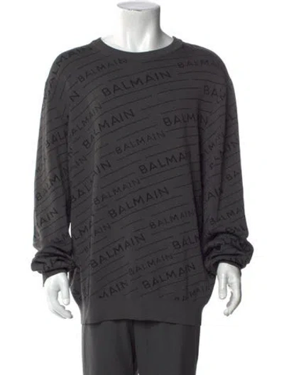 Pre-owned Balmain Graphic Print Crew Neck Pullover In Grey
