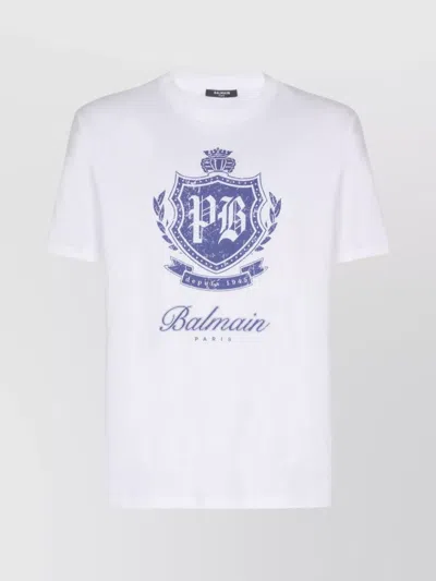 BALMAIN GRAPHIC PRINT CREW NECK SHORT SLEEVE TOP