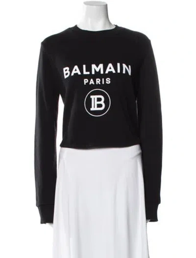Pre-owned Balmain Graphic Print Crew Neck Sweater In Black