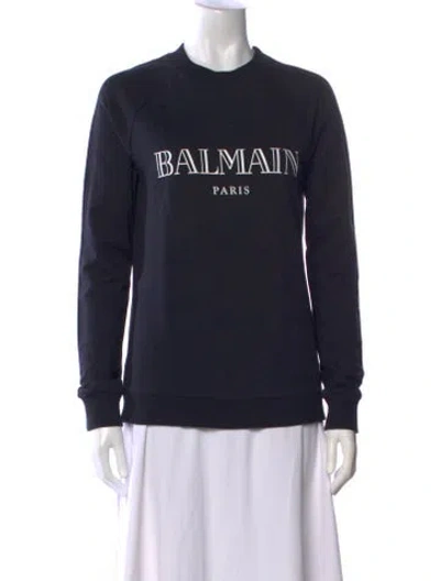 Pre-owned Balmain Graphic Print Crew Neck Sweater In Black
