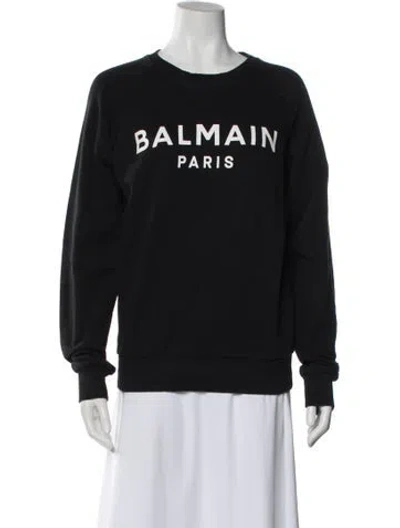 Pre-owned Balmain Graphic Print Crew Neck Sweater In Black