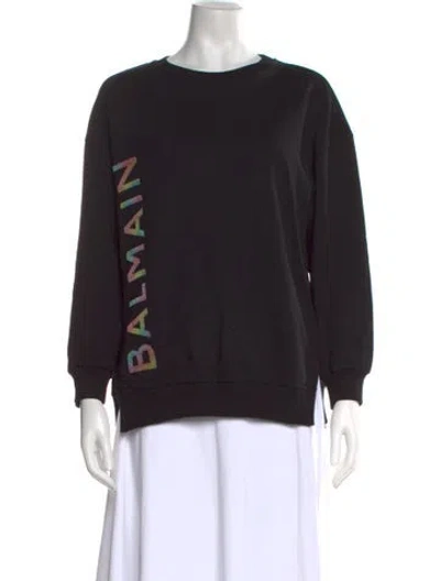 Pre-owned Balmain Graphic Print Crew Neck Sweater In Black