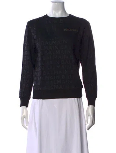 Pre-owned Balmain Graphic Print Crew Neck Sweater In Black