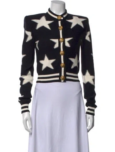 Pre-owned Balmain Graphic Print Crew Neck Sweater In Black