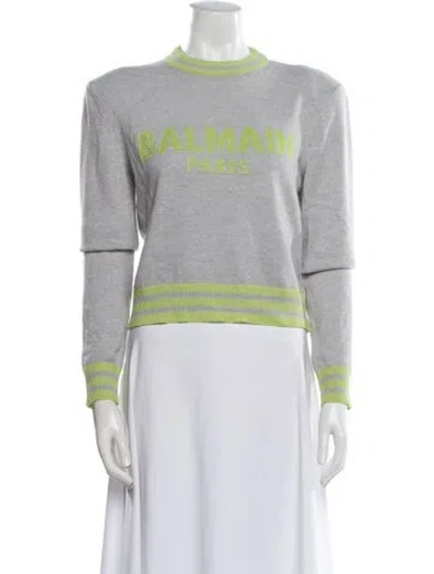 Pre-owned Balmain Graphic Print Crew Neck Sweater In Gray