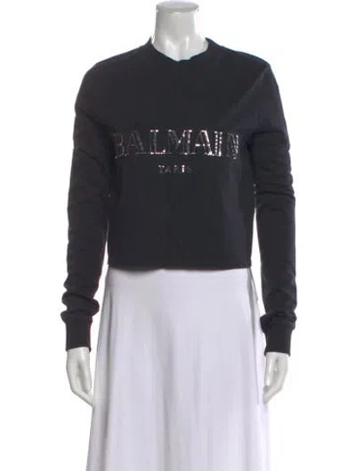 Pre-owned Balmain Graphic Print Crew Neck Sweater In Gray