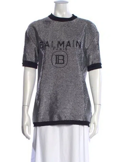 Pre-owned Balmain Graphic Print Crew Neck Sweater In Metallic/silver