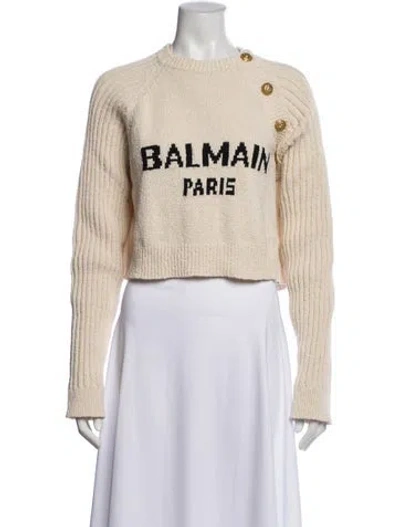 Pre-owned Balmain Graphic Print Crew Neck Sweater In Neutral
