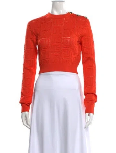 Pre-owned Balmain Graphic Print Crew Neck Sweater In Orange