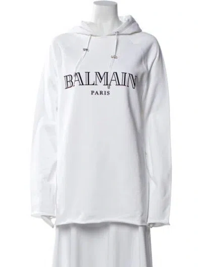 Pre-owned Balmain Graphic Print Crew Neck Sweater In White