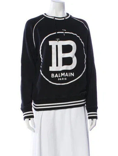 Pre-owned Balmain Graphic Print Crew Neck Sweatshirt In Black