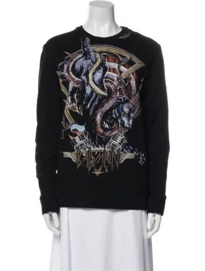 Pre-owned Balmain Graphic Print Crew Neck Sweatshirt In Black